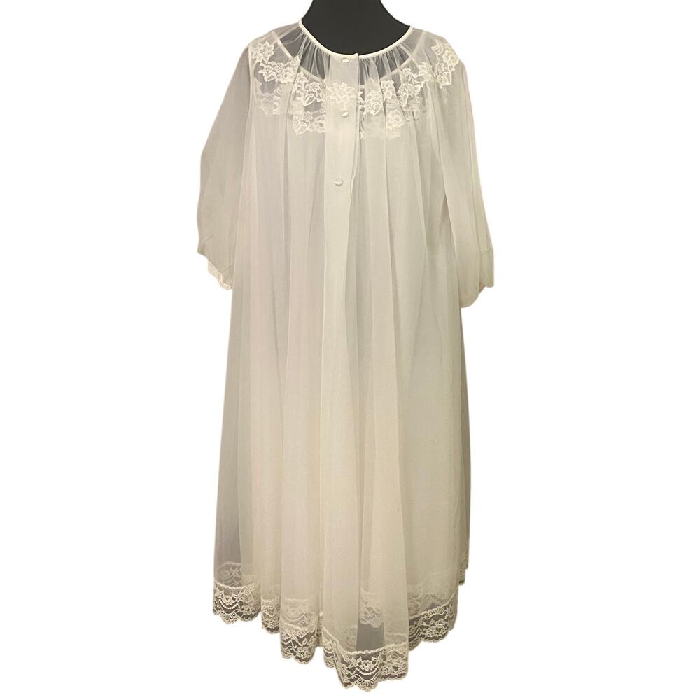 Vintage Shadowline M White Peignoir Nightgown Robe Set Lace Bridal Lingerie
